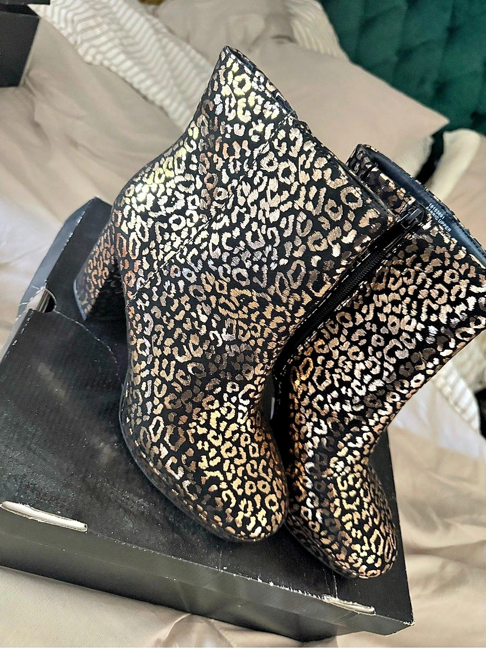 Torrid Black & Gold Leopard Print Ankle Boots